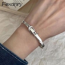 925 Sterling Silver Belt Buckle Bangle Bracelet Vintage Punk Cuff for Women picture