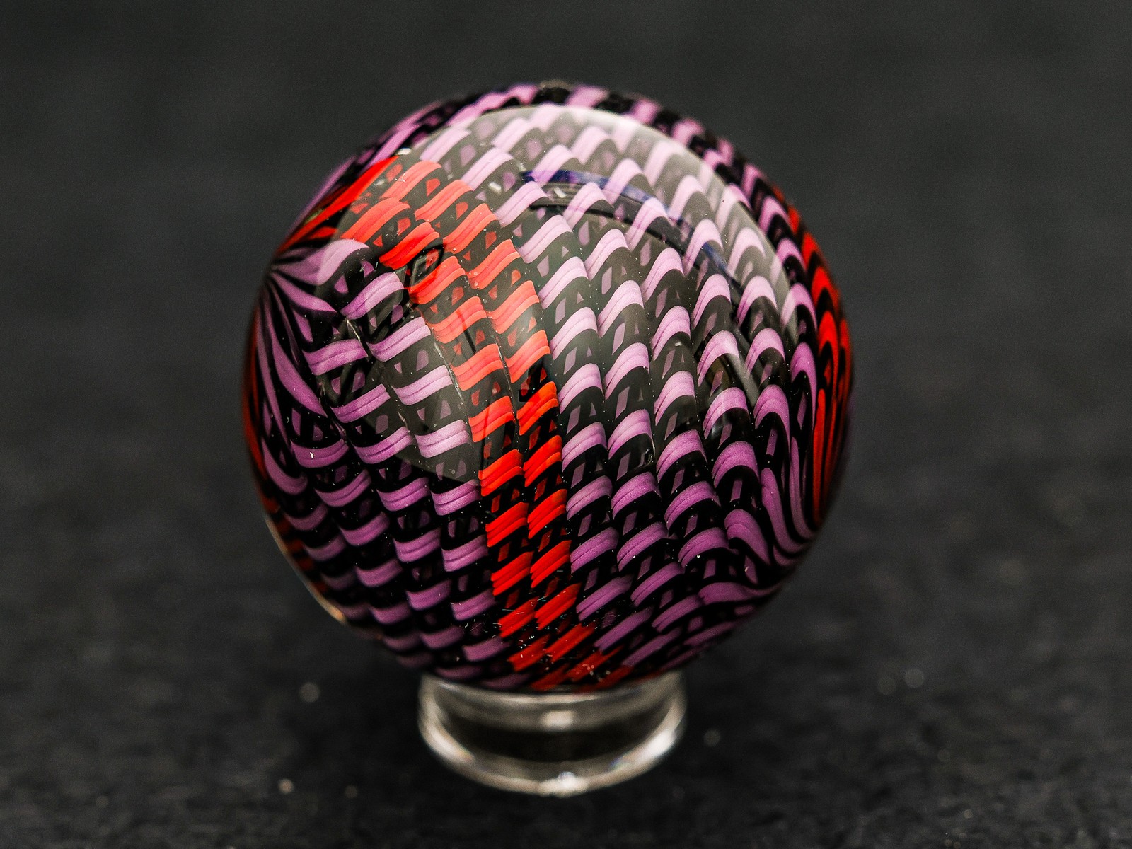 Bryan Trillas Glass Marble/Filigree 14 Cane Pattern/Purple Black Red/1.0-1.1in Bryan Trillas Glass Marble/Filigree 14 Cane Pattern/Purple Black Red/1.0-1.1in