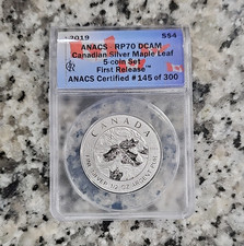 RARE!! Royal Canadian Mint Maple Leaf $4 2019 RP70 DCAM ANACS Silver #145/300 picture
