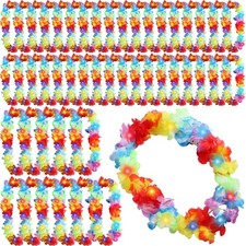 48 Pcs LED Hawaiian Leis Light up Flower Leis Necklace with LED Lights Luau Flow picture