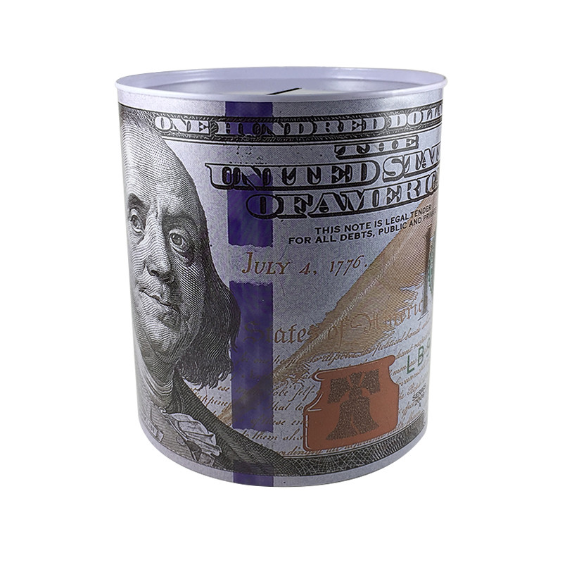 Tin Money Piggy Bank Savings 6" Franklin Coin Jar Box Saver Great For Kids