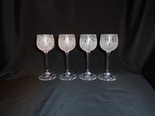 Cordial Glasses Glassware Frosted Etched Faces Artist Signed Set of 4 picture