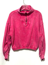 Free People Movement Valley Girl Small L/S Pink Cropped 1/4 Zip Sweatshirt picture