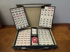 Vintage ~ Japanese Riichi Mahjong Set ~ Green Vinyl Carrying Case picture