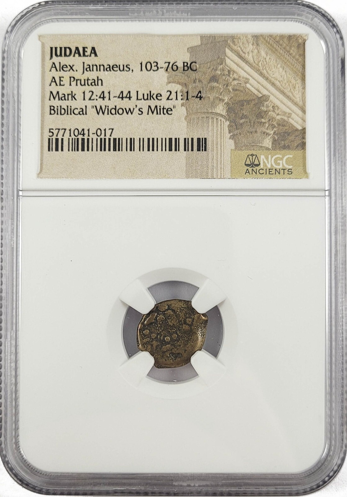 NGC Certified Widows Mite: Judean Prutah (103-76 BC) Lower Grade Biblical Coin NGC Certified Widows Mite: Judean Prutah (103-76 BC) Lower Grade Biblical Coin