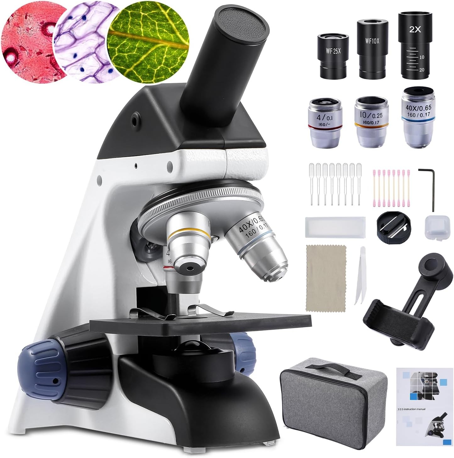 40X-2000X Compound Microscope for Kids & Adults with Slides & Phone Adapter 40X-2000X Compound Microscope for Kids & Adults with Slides & Phone Adapter