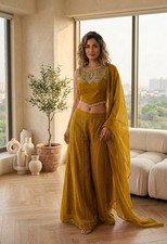 INDO WESTERN DRESS INDIAN WOMEN WEDDING ETHNIC DESIGNER PALAZZO SHARARA DRESS picture