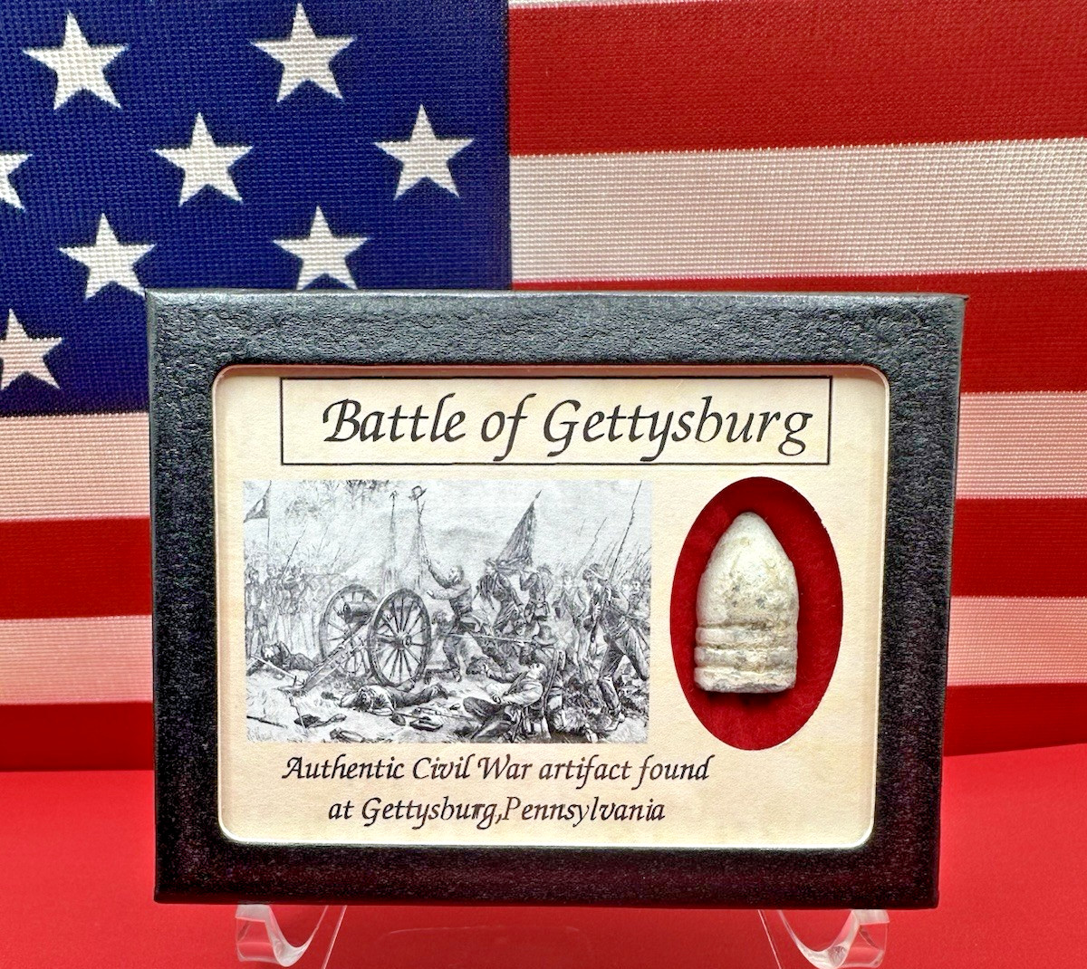 Dropped Civil War Bullet from Gettysburg in Matted Display Case with COA Dropped Civil War Bullet from Gettysburg in Matted Display Case with COA