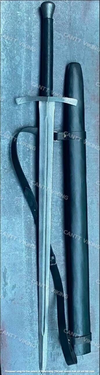 Custom Hand-Forged Damascus Steel Viking Long Sword Battle Ready With Scabbard. Custom Hand-Forged Damascus Steel Viking Long Sword Battle Ready With Scabbard.