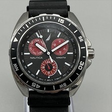Nautica N07577 Mens Watch 41mm Black Dial Red Subdials Rubber New Battery picture