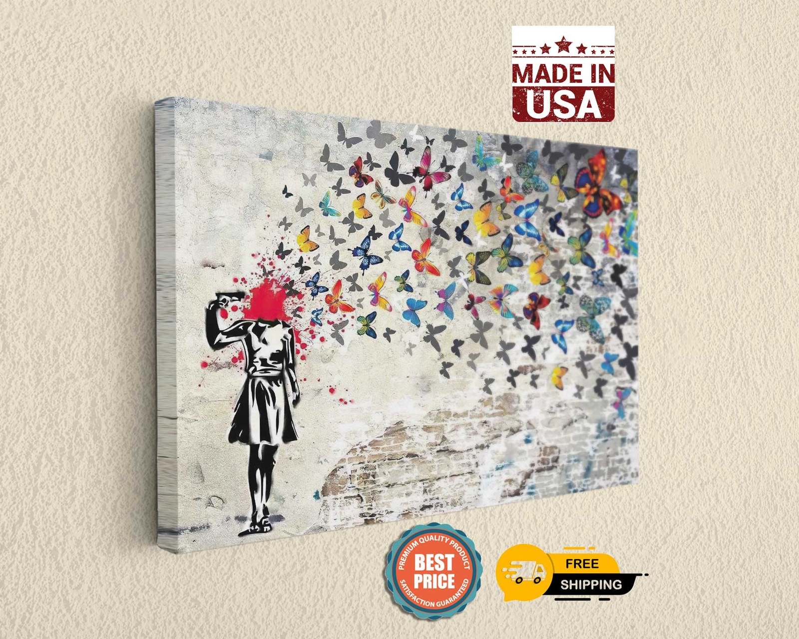 Banksy Butterfly Print Urban Art Canvas Print Home Office Wall Decor Banksy Butterfly Print Urban Art Canvas Print Home Office Wall Decor