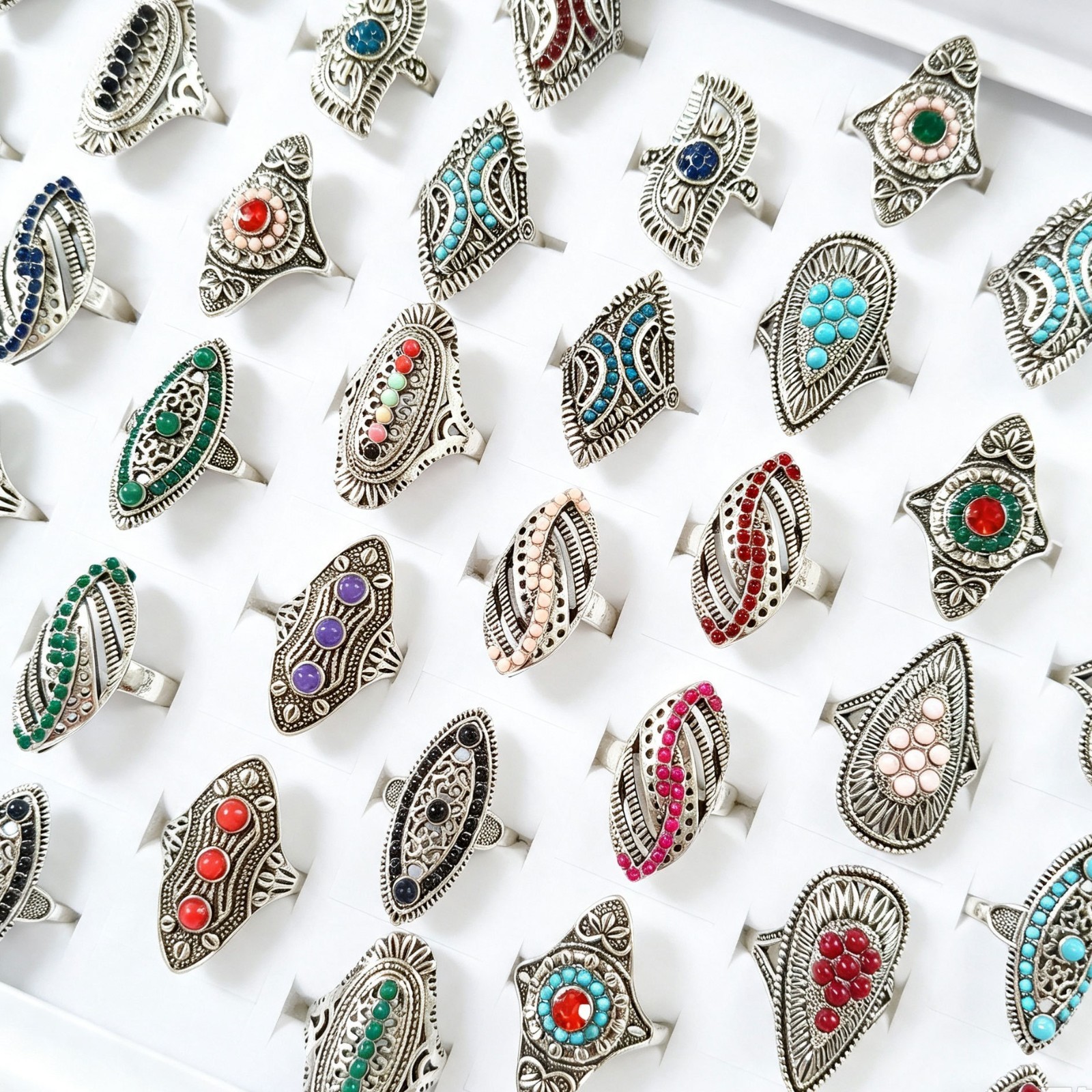 50pcs Lot Wholesale Bohemian Ethnic Style Ring Hollow Carving Jewelry Men Women