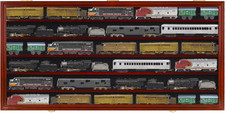 HO Scale Model Train Display Case Lockable Collection Shelf Cabinet Mahogany picture