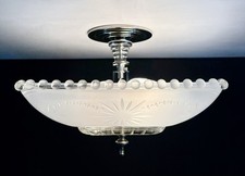 Antique 1930s 1940s Art Deco Hobnail Machine Age Glass Ceiling Light Fixture Vtg picture