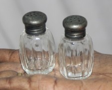 Vintage Crystal Glass Salt & Pepper Shaker Set of 2 Original Old Hand Crafted picture