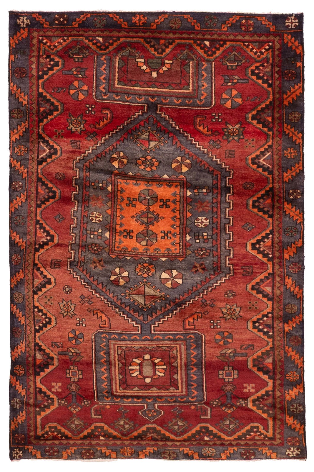 Vintage 3'9" x 5'9" Traditional Hand Knotted Vegetable Dye Wool Area Rug Vintage 3'9" x 5'9" Traditional Hand Knotted Vegetable Dye Wool Area Rug
