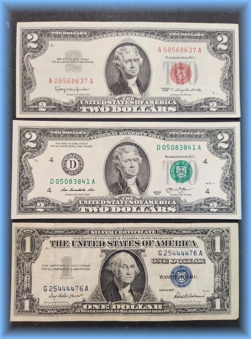 US Bills Collection Lot $2.00 Red Seal Note ~ Silver Certificate ~ Unc $2.00 FRN