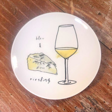 creativeco-op Dessert Plate Brie & Riesling Wine Cheese Design Ceramic White picture