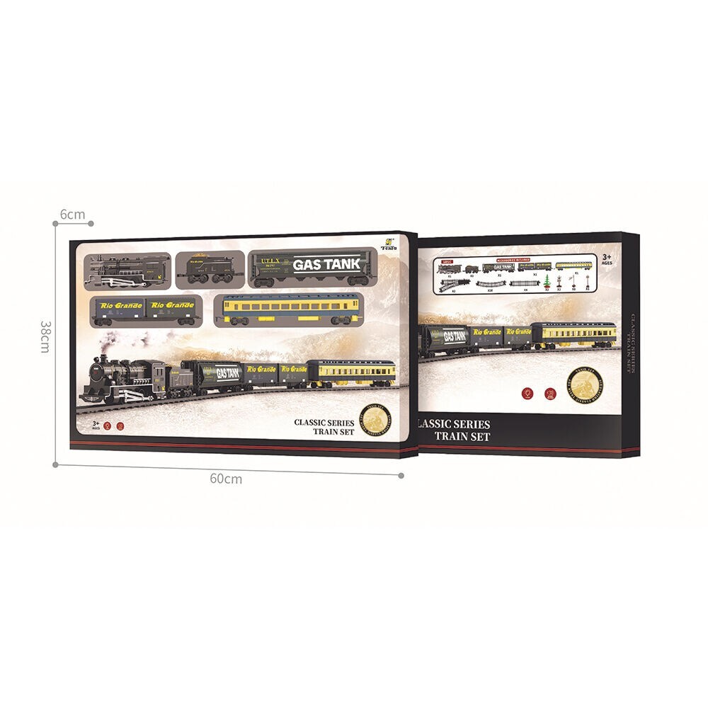 Retro Railroad Train Set with Sound & Light Steam Train Locomotive Passenger Car Retro Railroad Train Set with Sound & Light Steam Train Locomotive Passenger Car