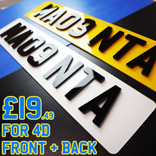 FRONT + BACK 3D 4D Number Plates Road Legal 3MM RAISED ACRYLIC! Vehicle License picture