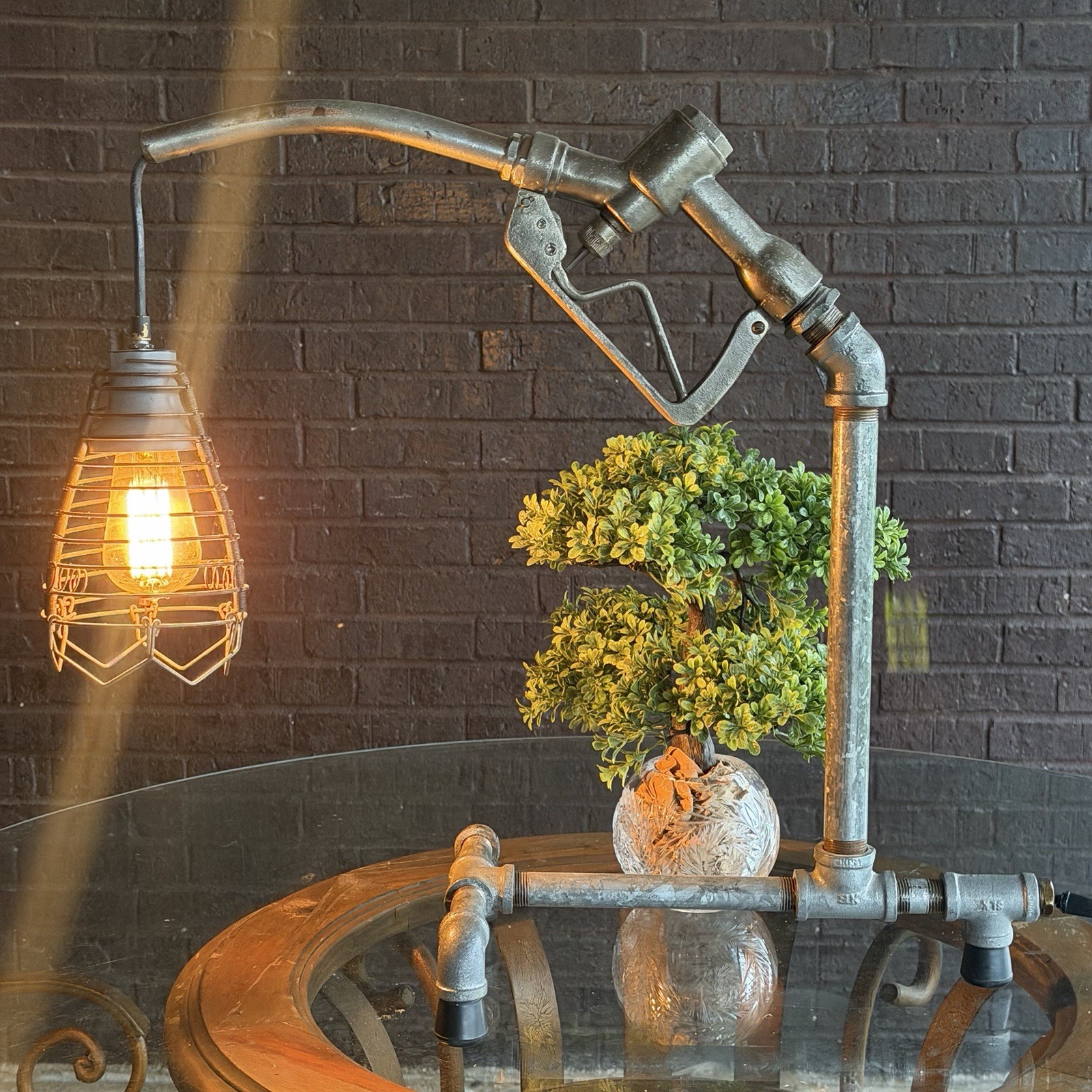 Re-purposed Vintage Gas Nozzle Pipe Lamp.