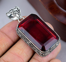 Mozambique Garnet Gemstone Handmade 925 Sterling Silver Jewelry Pendant 2.10" picture