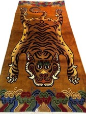 Handmade Tibetan Tiger Rug 3x6 ft | Knotted Wool Nepali Authentic Carpet picture