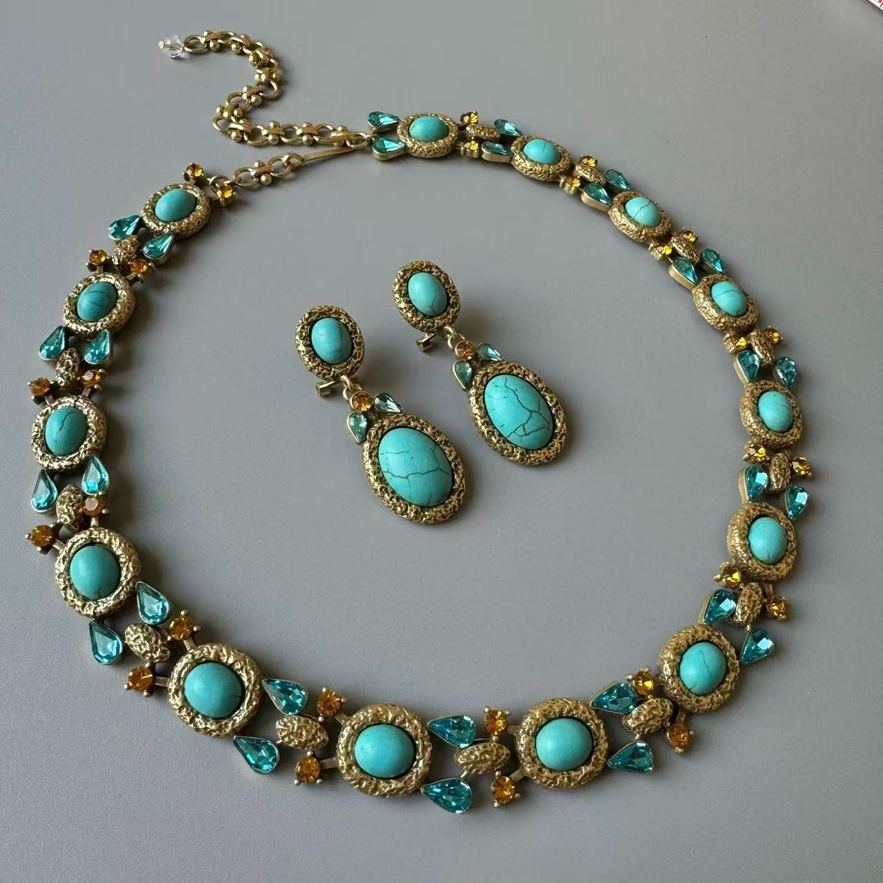 Victorian Turquoise Necklace & Earrings Set Antique Gold European Jewelry Victorian Turquoise Necklace & Earrings Set Antique Gold European Jewelry