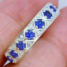 1.5 Ct Round Cut Real Sapphire Diamond Wedding September Bands 14K White Gold 7 picture