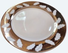 Make The Season Bright Gold Rim White Holiday Plate Holly Design 12 Inches picture