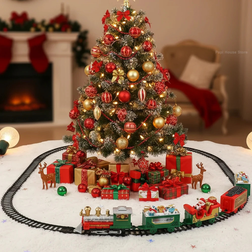 Electric Christmas Train Set with Lights Sound Santa Railway Track Toy Electric Christmas Train Set with Lights Sound Santa Railway Track Toy