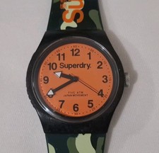 Superdry Urban Men's Sports Watch Black & Orange Camo Silicone Strap Works (B) picture