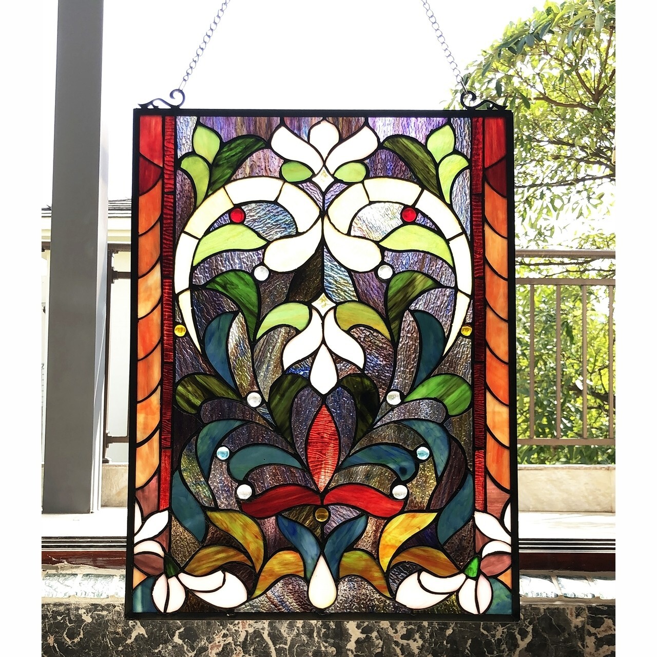 Stained Glass Tiffany Style Victorian Design Hanging Window Panel Suncatcher Stained Glass Tiffany Style Victorian Design Hanging Window Panel Suncatcher