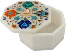 Shop White Marble Jewelry Box Multi Inlay Floral Art X Mas Gift for Her E2010 picture
