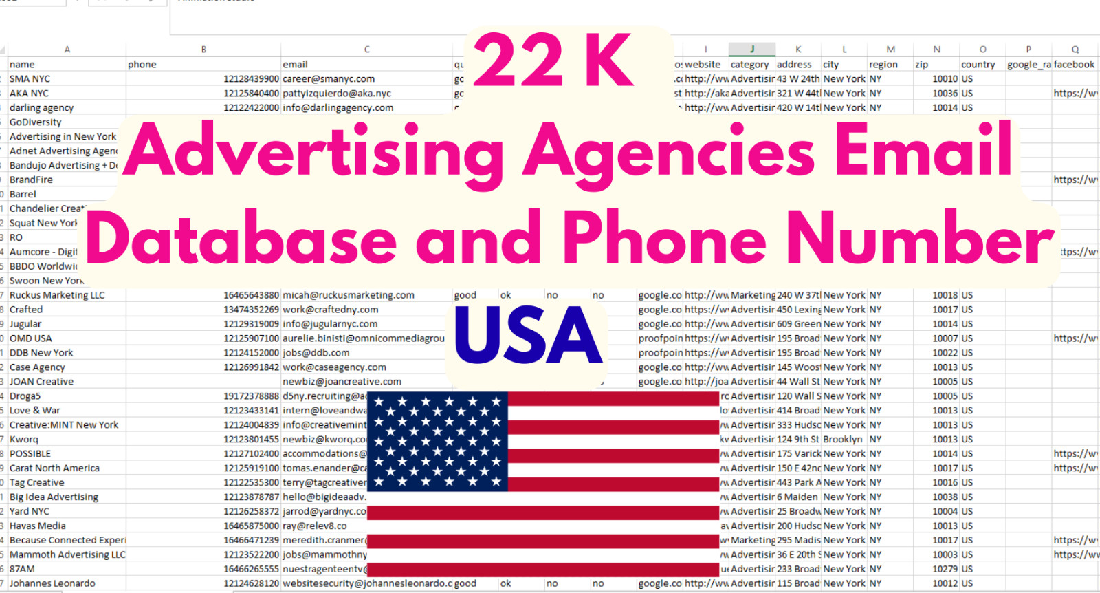 22,000 Advertising Agency Contacts in USA (Only company Info) 22,000 Advertising Agency Contacts in USA (Only company Info)