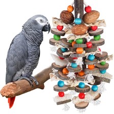 Large Parrot Toys Bird Chewing Toys-Natural Nuts Corn Loofah Wooden Bird picture