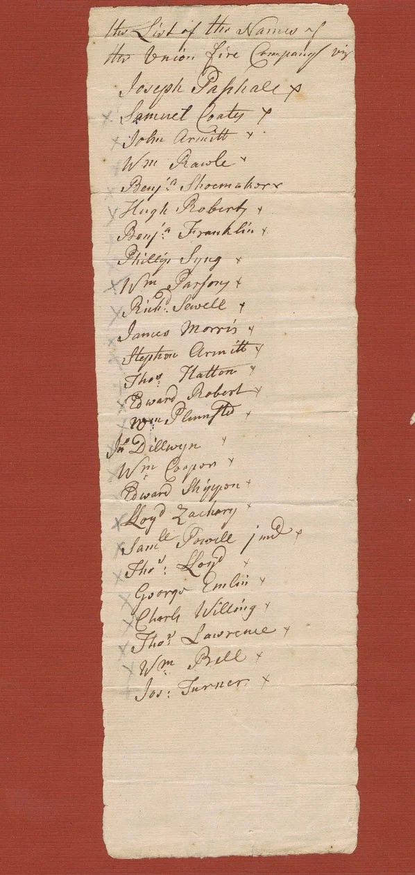 Benjamin Franklin’s Union Fire Company — Early Philadelphia Manuscript Benjamin Franklin’s Union Fire Company — Early Philadelphia Manuscript
