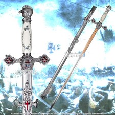 Masonic Knights Templar Ceremonial Sword Chrome Fittings Red Crosses 31" Blade picture