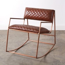 Copper & Brown Leather Diamond Pattern Rocking Chaise Lounge Chair 22''W x 30''D picture