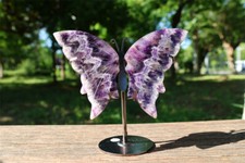5.2'' A pair Natural Dream Amethyst Butterfly Wing Reiki Crystal Skull Decor 1pc picture