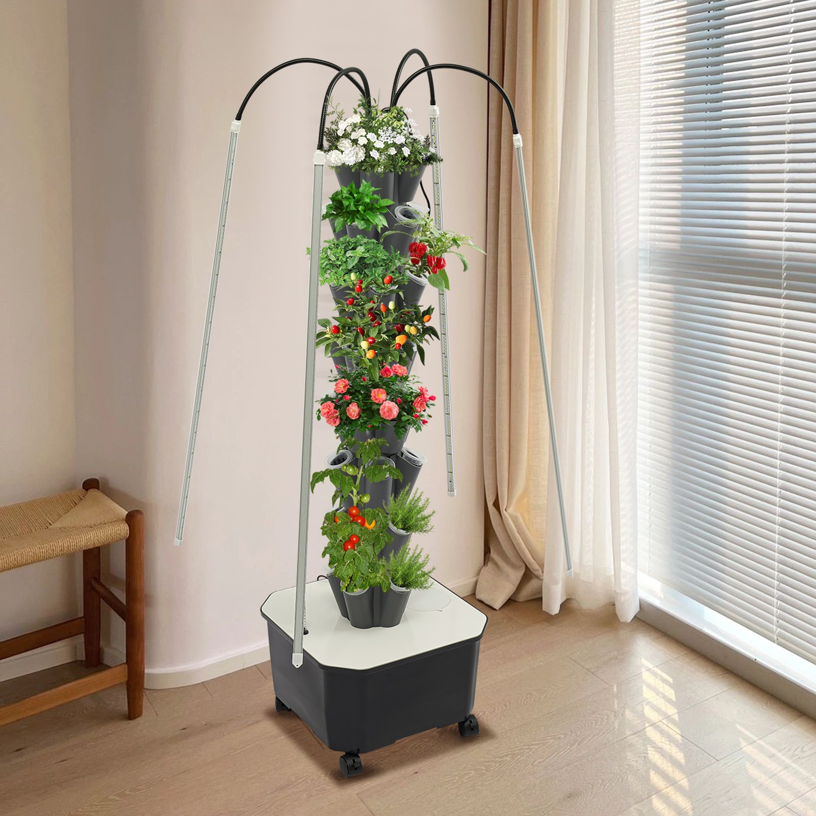 Hydroponics System with Grow Lights - 40 Hole Vertical Garden Tower Kit Hydroponics System with Grow Lights - 40 Hole Vertical Garden Tower Kit