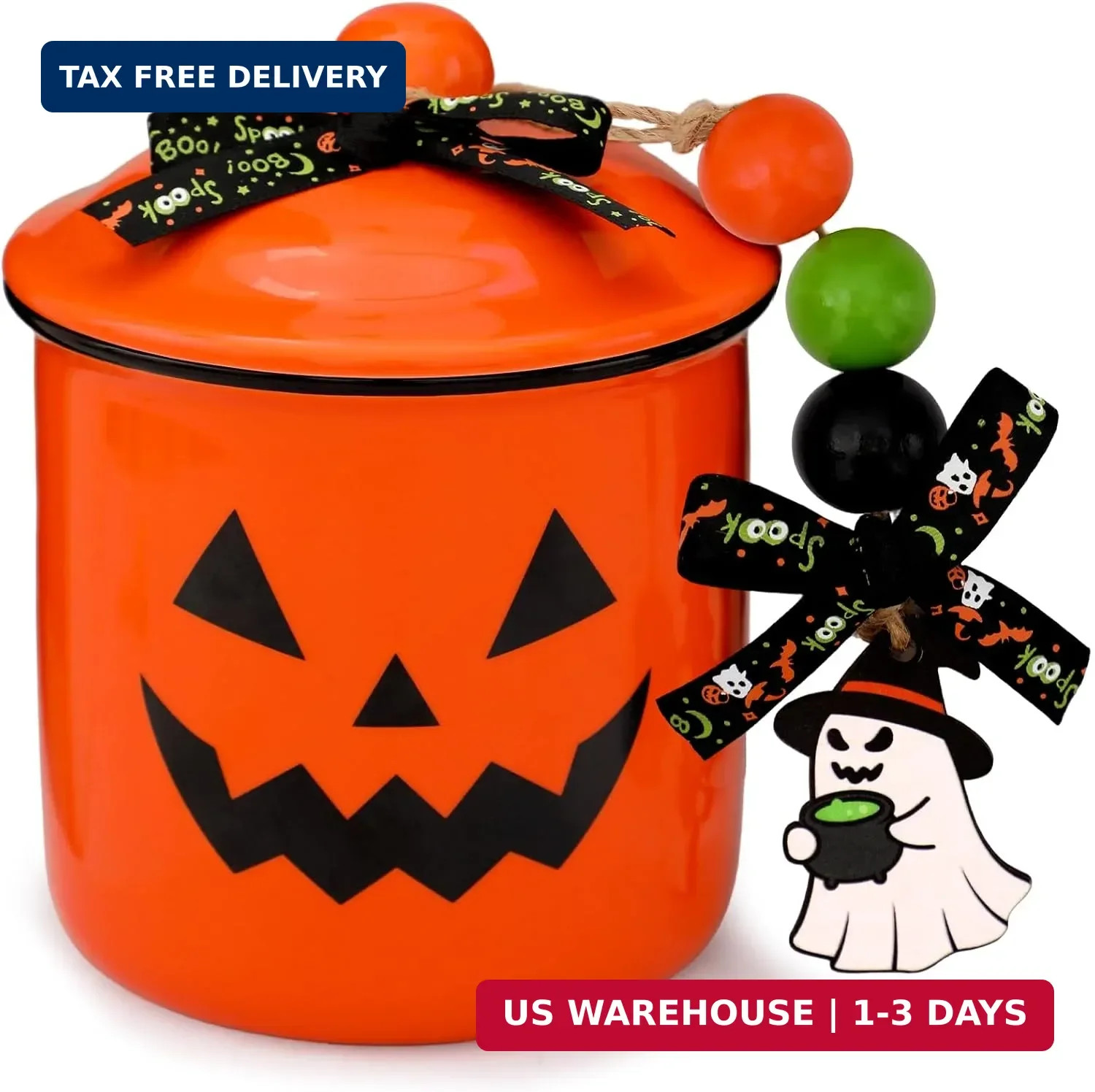 Halloween Pumpkin Ceramic Canister Mini Candy Cookies Jar
