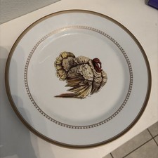 Estate Turkey 11” Dinner Plate Williams Sonoma Porcelain Gold Rim NWOB 4 avail picture