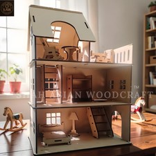 Wooden Dollhouse Plywood DIY Kit with Furniture- Premium Gift & School Project picture