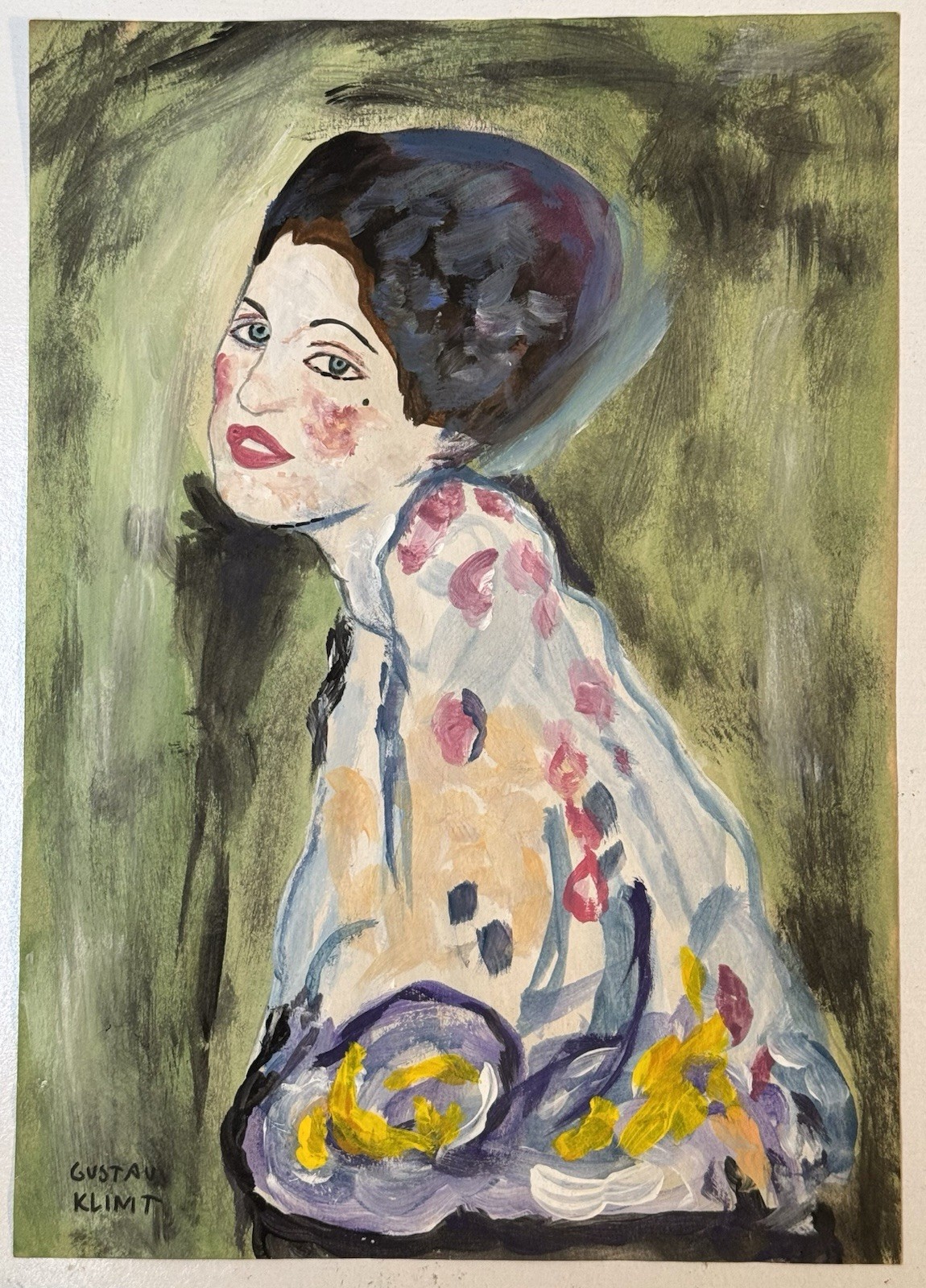 Gustav Klimt (Handmade) Drawing On old Paper Signed & Stamped, Vtg Art Gustav Klimt (Handmade) Drawing On old Paper Signed & Stamped, Vtg Art