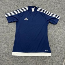 Adidas Shirt Mens Size S Navy Blue Climalite Soccer Jersey Stripe Athletic Short picture