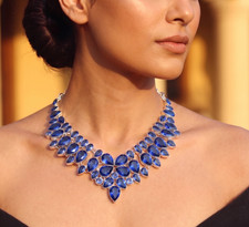 925 Sterling Silver Blue Tanzanite Gemstone Jewelry Women Necklace Size-18" picture