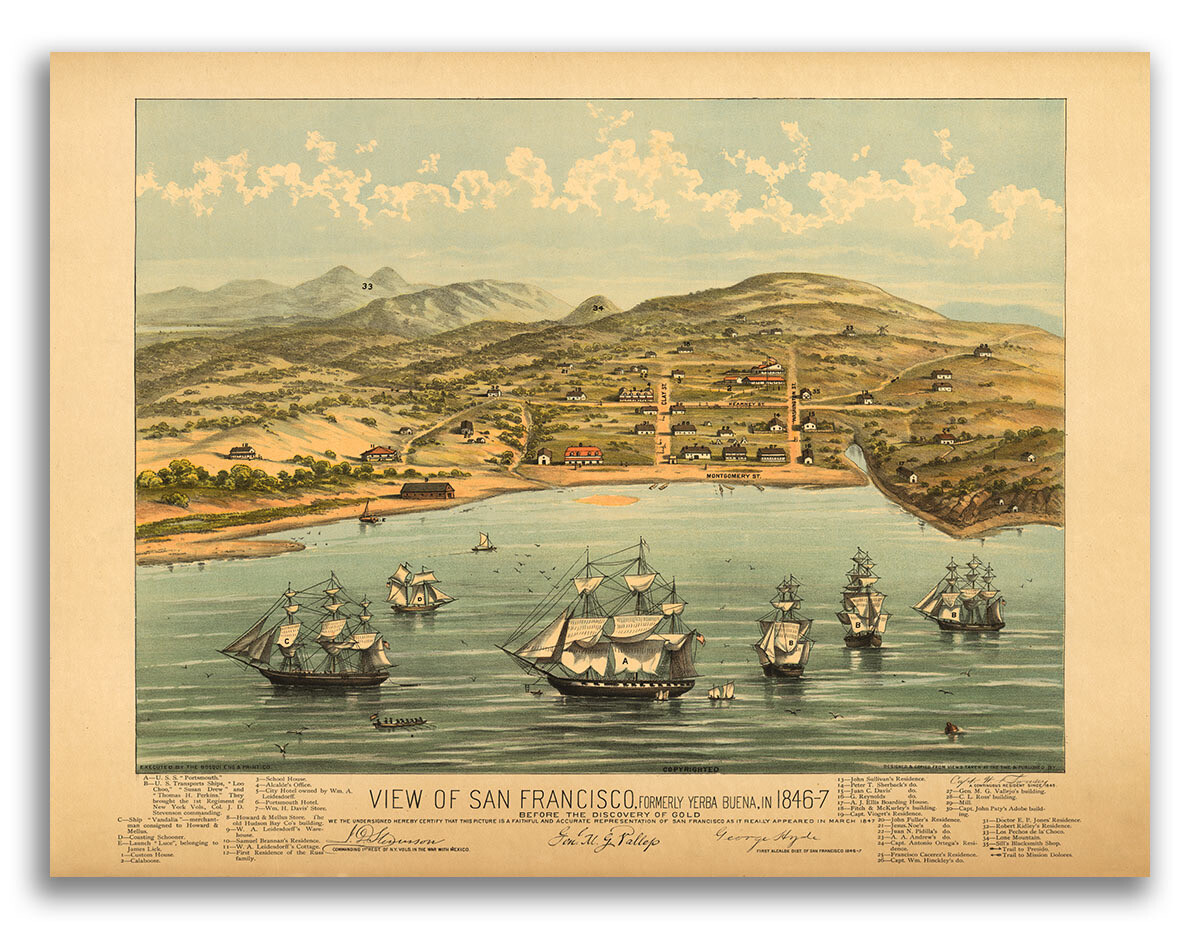 San Francisco California 1846 Historic Panoramic Town Map - 18x24 San Francisco California 1846 Historic Panoramic Town Map - 18x24