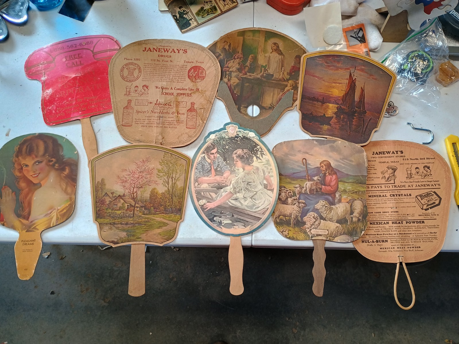 Antique/vintage church hand fans lot