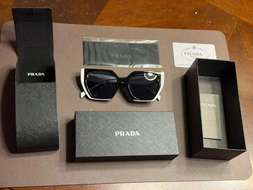 Prada PR 15WS Oversize Square Sunglasses Women Black White Frame UV400 Authentic